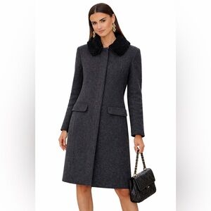 M0851 WOOL SHEARLING Collar Insulated WARM Pea Coat Trench Jacket Dark Grey M /8